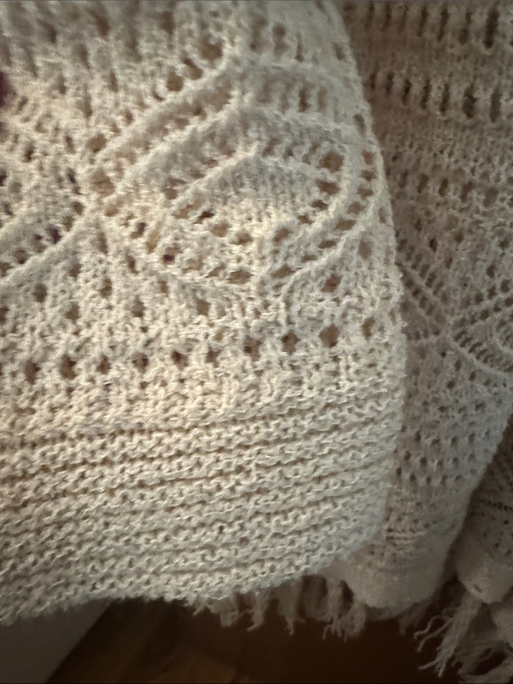 Pink Lily Cream Open-Front Crochet Fringe Cardigan Sweater - Picture 4 of 6